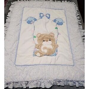 Vtg‎ RED CALLIOPE Little Bedding 1986  Teddy Bear Crib Quilted Blanket